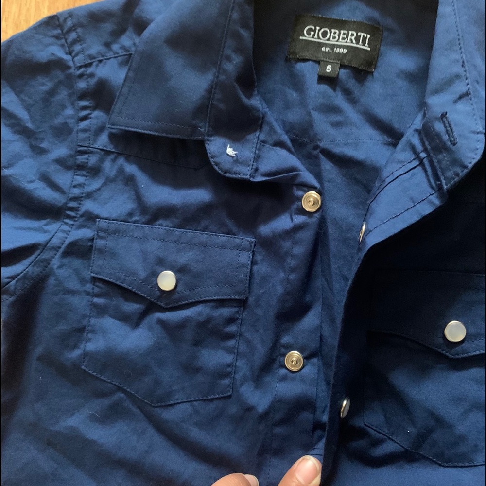 Short sleeve Stiff collar snap button up shirt
